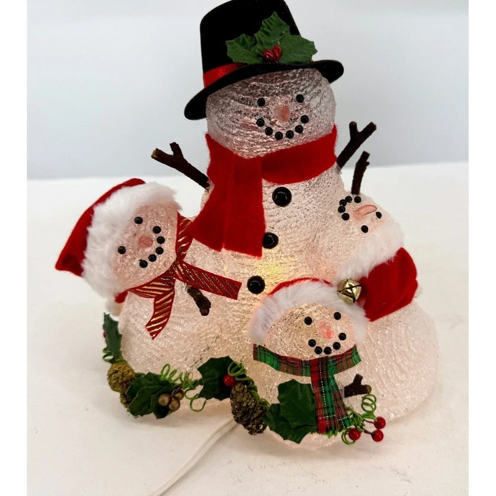 Vintage 1998 Galaxy Snowman Family Light Up Tabletop Christmas Decoration‎